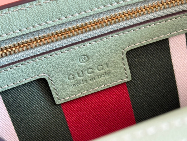 Gucci Emblem Mini Shoulder Bag Beige Green Canvas Leather 244543