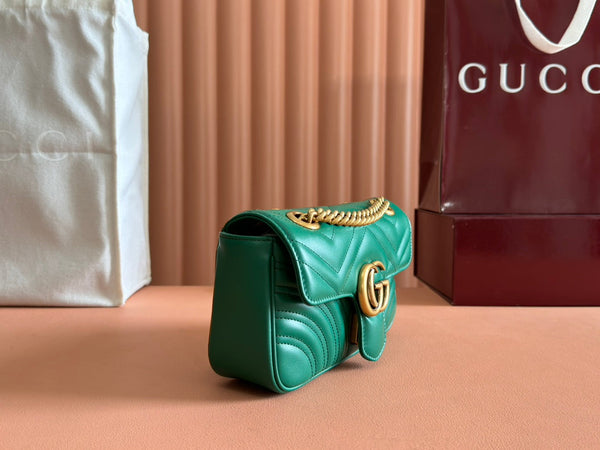 Gucci GG Marmont 22 Bag Green Calfskin Gold Hardware 248371