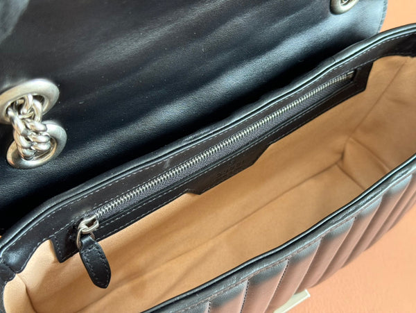 Gucci GG Marmont 26 Bag with Silver Hardware Black Calfskin 248245