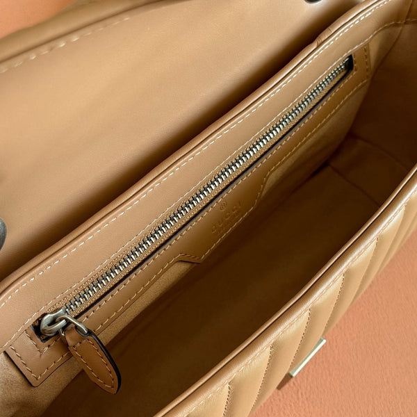 Gucci GG Marmont 26 Bag with Silver Hardware Beige Calfskin 248235