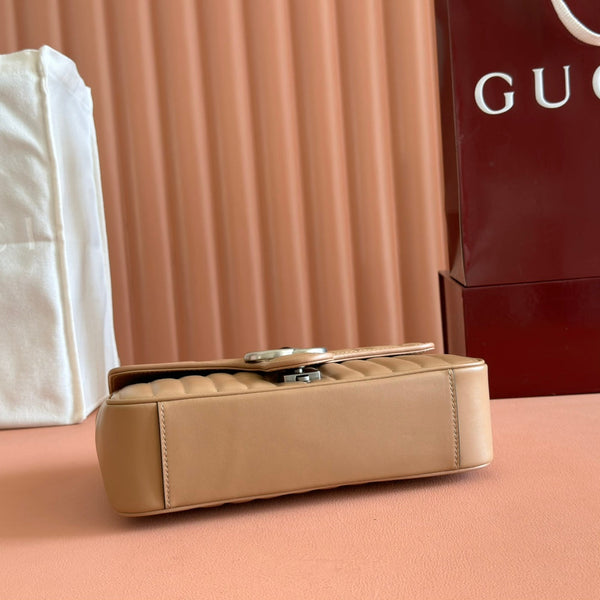 Gucci GG Marmont 26 Bag with Silver Hardware Beige Calfskin 248235