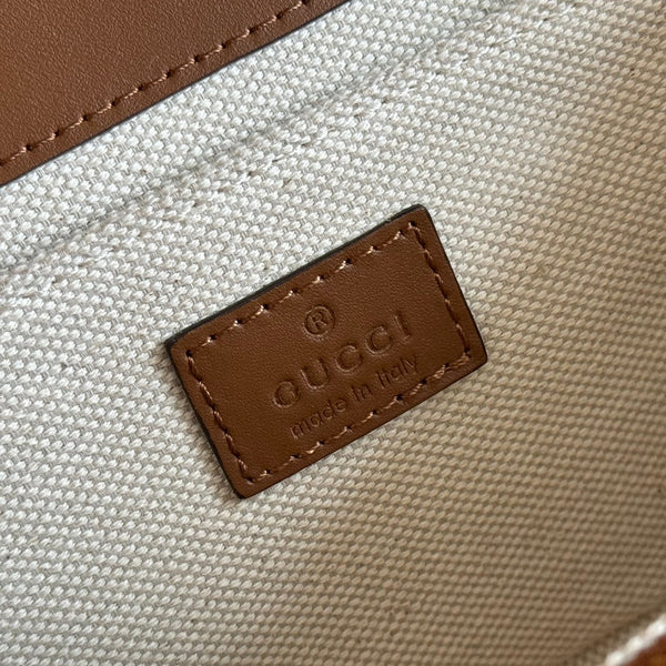 Gucci GO Small Shoulder Bag Brown mix Beige Leather Canvas 248116