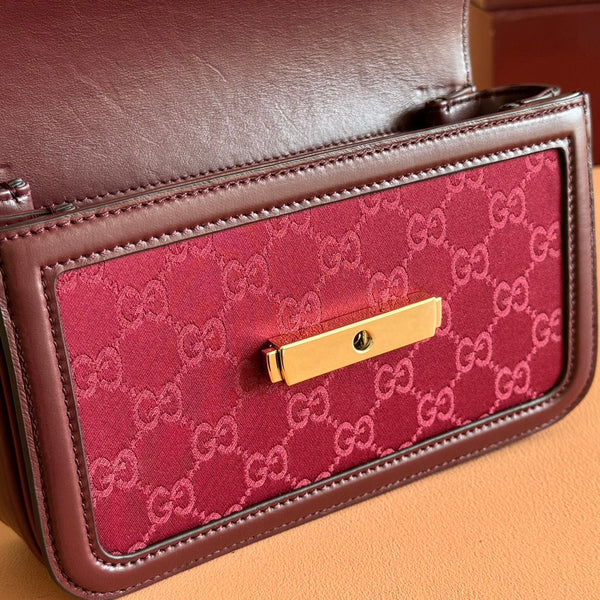 Gucci GO Small Shoulder Bag Burgundy Leather Canvas 248114