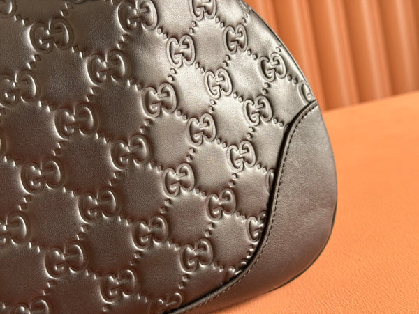 Gucci Body Double Lock Handbag Black Embossed Leather 248137