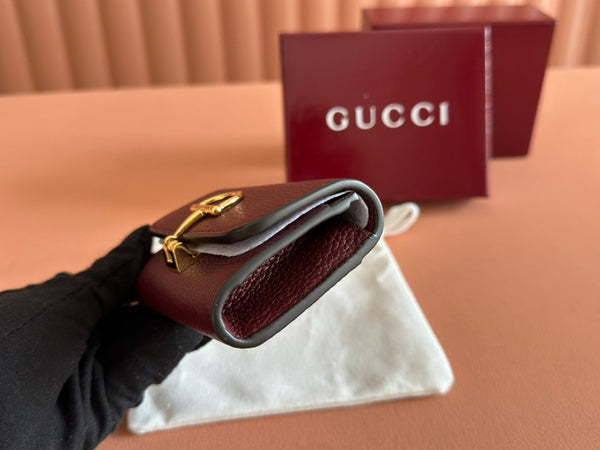 GG Softbit Card Case 10.5 In Rosso Ancora Red Grainy Calfskin Gold Hardware