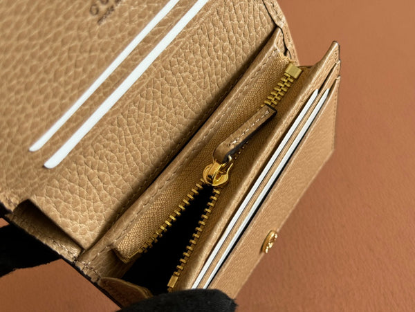 Gucci Marmont Wallet Beige mix Brown Canvas Leather 250959