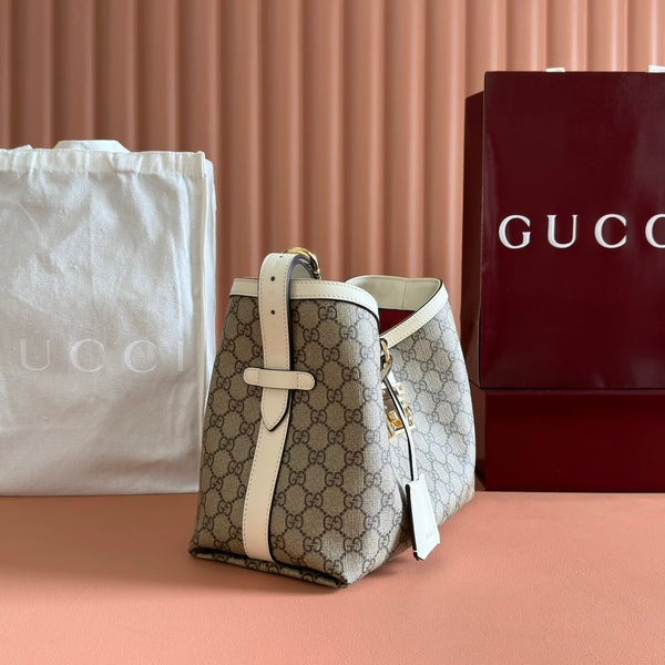 Sac à bandoulière GG Padlock en toile et cuir beige et blanc