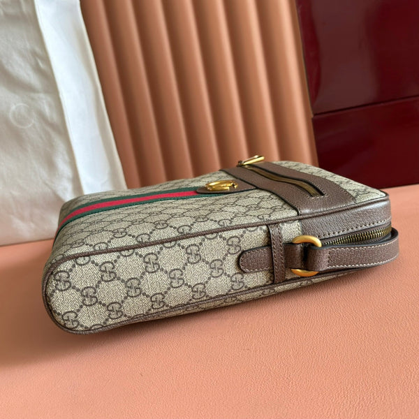 Gucci Ophidia GG Small Messenger Bag Ebony Brown Canvas Leather