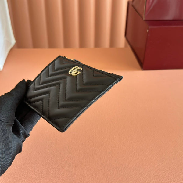 GG Marmont Card Case Zipper Wallet Black Leather 255163