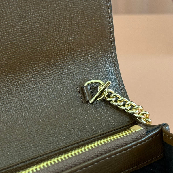 Portafoglio Gucci Jackie Chain in tela e pelle marrone ebano 255174