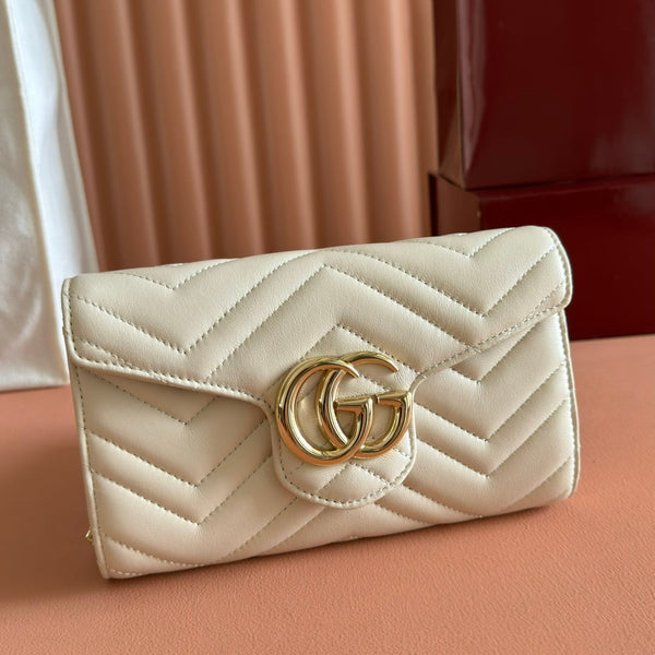 Gucci Marmont Chain Wallet White Cowhide 254967