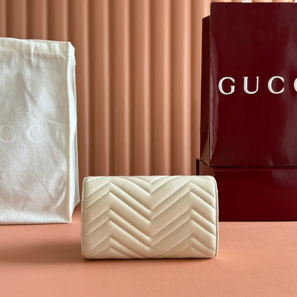 Gucci Marmont Chain Wallet White Cowhide 254967