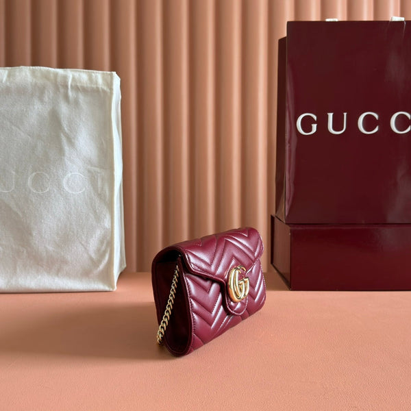 Gucci Marmont Chain Wallet Rosso Ancora Red Cowhide 254968