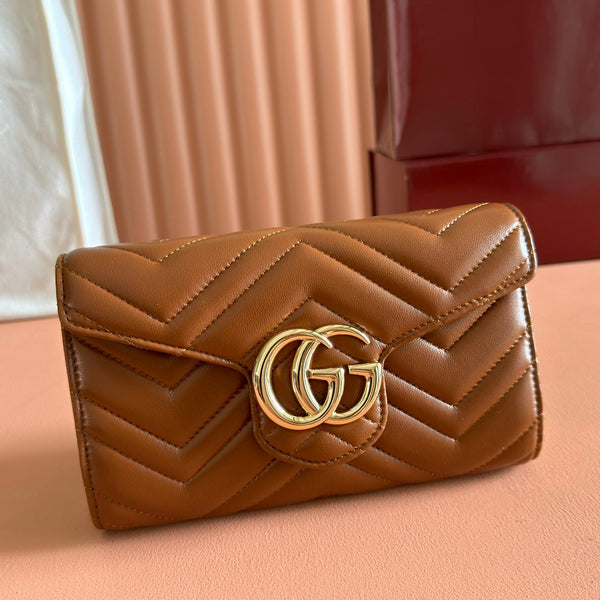 Gucci Marmont Chain Wallet Brown Cowhide 254969