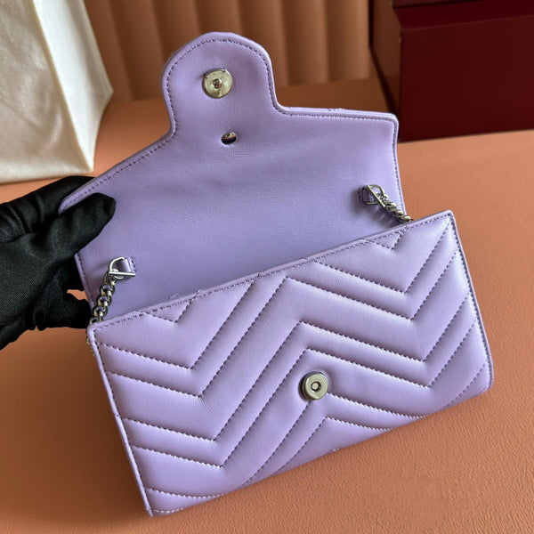 Gucci Marmont Chain Wallet Purple Cowhide 254971