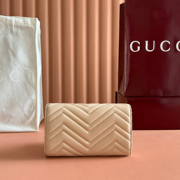 Gucci Marmont Chain Wallet Beige Cowhide 254972