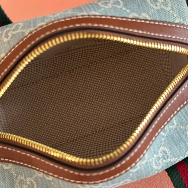 Gucci Boston Bag 20 Blue White Denim Fabric 271893