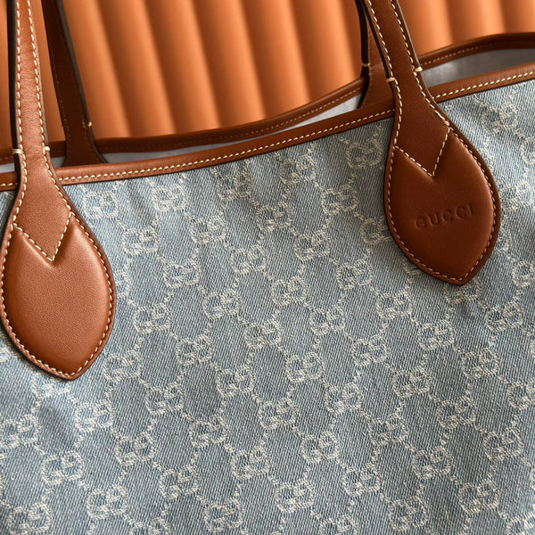 Gucci Totissima Tote Bag Blue White Denim Leather 257930