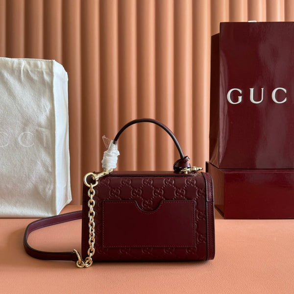 GG Padlock Handbag 20cm Burgundy GG Pattern Leather
