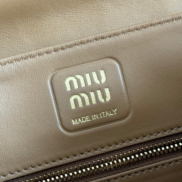 Miu 5bd265 Matelassé Shoulder Bag 28cm Tan Brown Lambskin