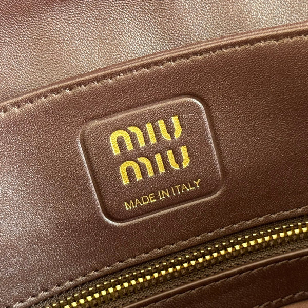 Miu 5bd265 Matelassé Shoulder Bag 28cm Coffee Lambskin