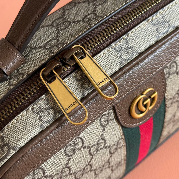 GG Ophidia Small Crossbody Bag Beige & Dark Brown GG Monogram Fabric 272074