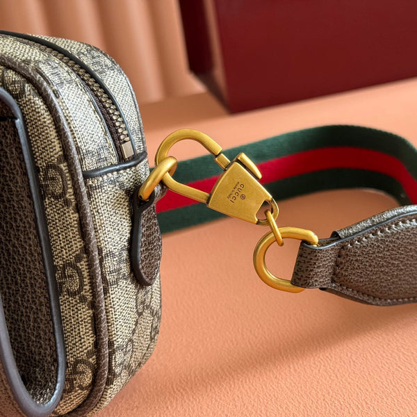 Gucci Ophidia Mini Handbag Beige Brown Canvas Leather 272065