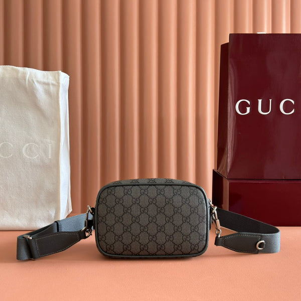 Gucci Ophidia Mini Handbag Gray Canvas Leather 272066