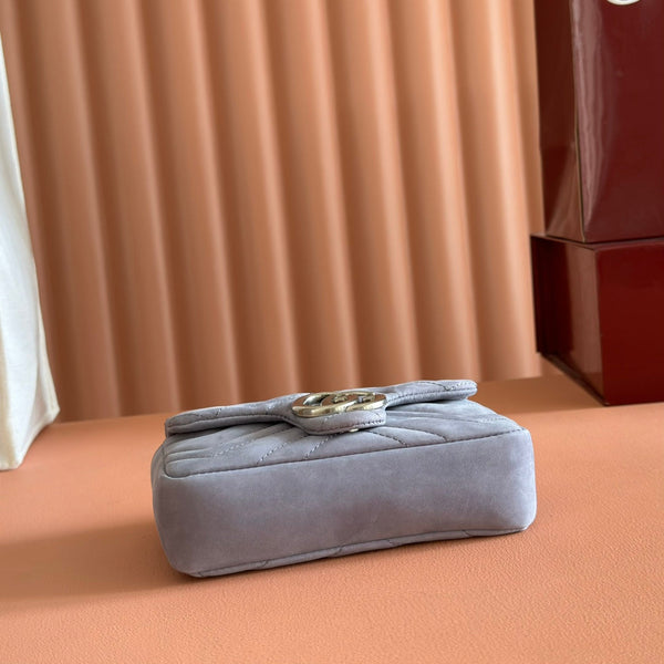 GG Marmont Mini Shoulder Bag Dusty Blue Suede 272092