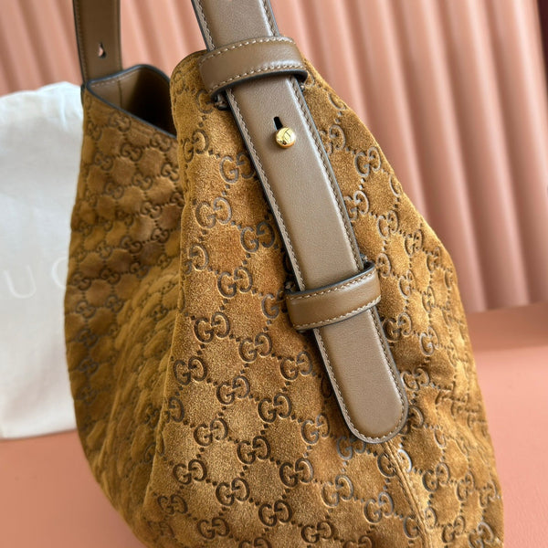 Gucci Beatrix Handbag 40 Caramel Brown Suede 271962