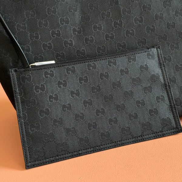 GG Edge Large Tote Bag Black Matte Rubber Fabric 271781