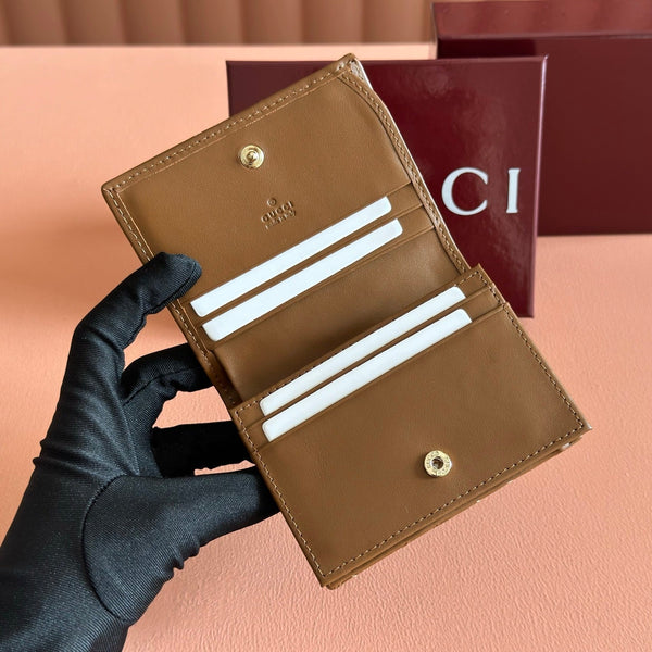 GG Marmont Quilted Card Holder Brown Matelassé Leather