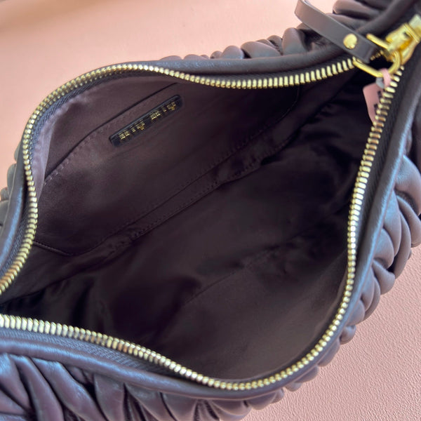 Miu Wander Matelassé Shoulder Bag 29cm Coffee Lambskin
