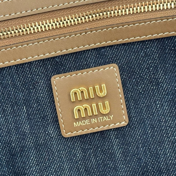 Miu Ivy Tote 40cm Blue Denim Leather 285378