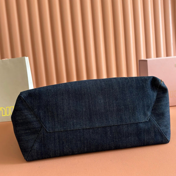 Miu Ivy Tote 40cm Blue Denim Leather 285378