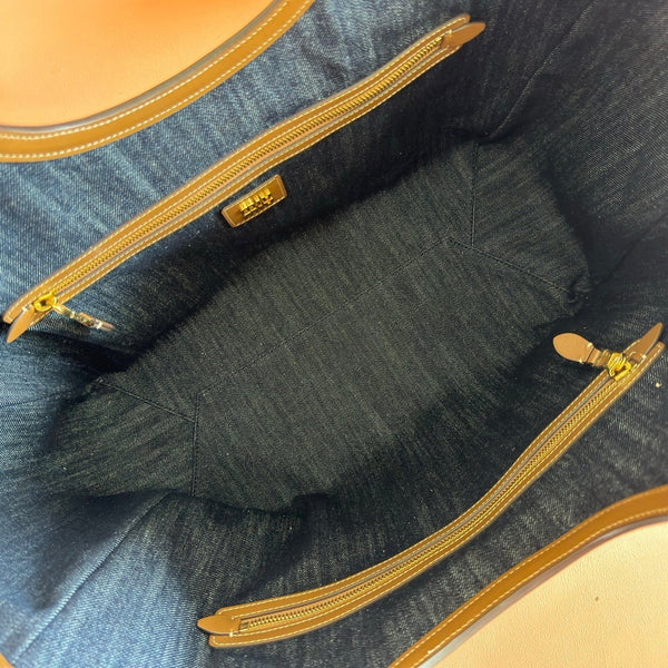Miu Ivy Tote 40cm Blue Denim Leather 285378