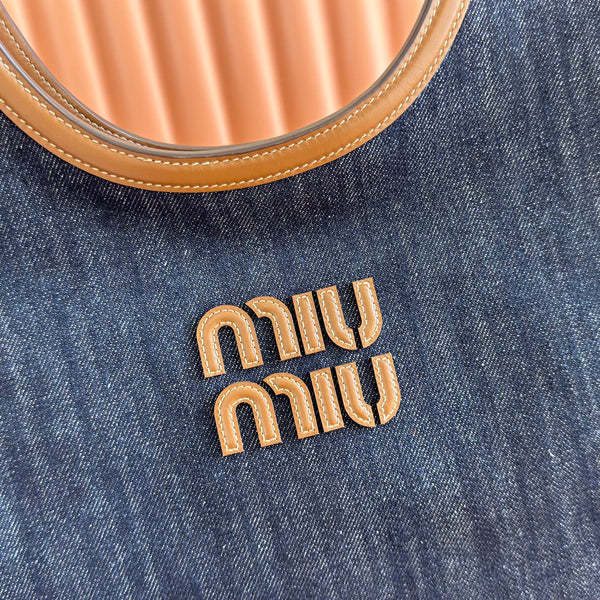Miu Ivy Tote 40cm Blue Denim Leather 285378