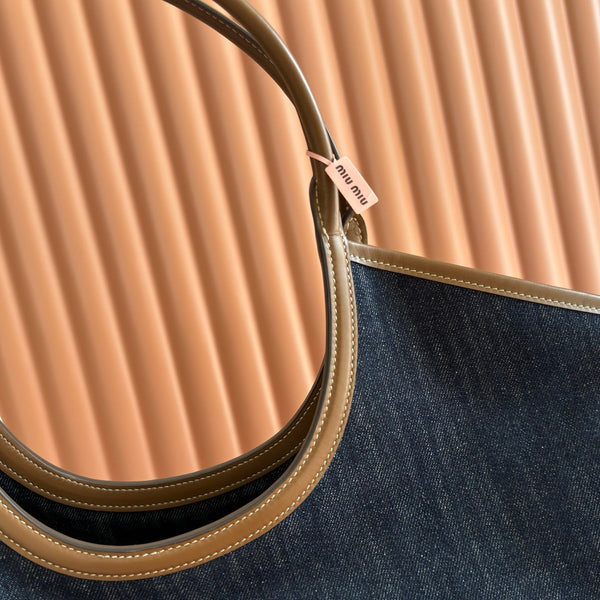 Miu Ivy Tote 40cm Blue Denim Leather 285378