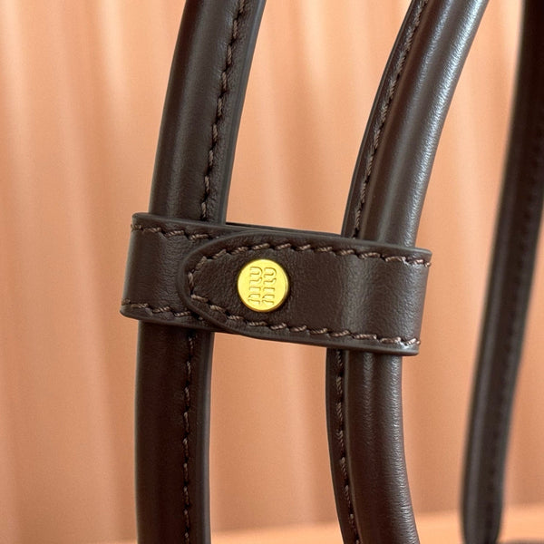 Miu Beau Semi-Circular Bowling Bag Coffee Leather