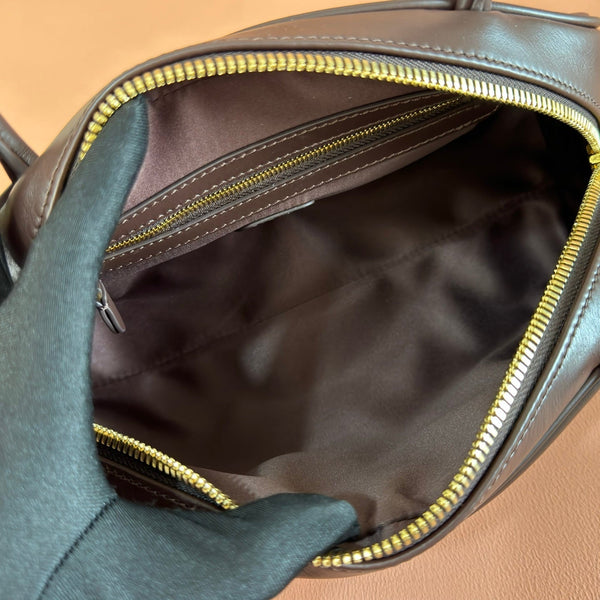 Miu Beau Semi-Circular Bowling Bag Coffee Leather