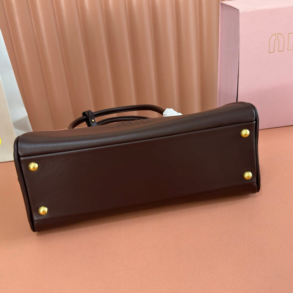Miu Beau Semi-Circular Bowling Bag Coffee Leather
