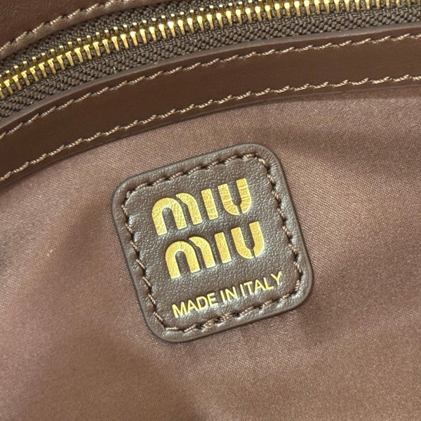 Miu Beau Semi-Circular Bowling Bag Coffee Leather