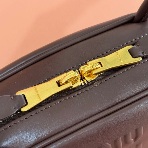 Miu Beau Semi-Circular Bowling Bag Coffee Leather