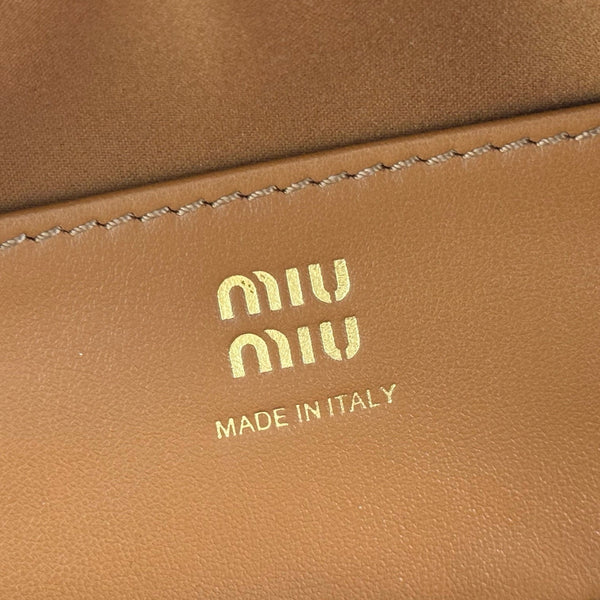Miu Beau Semi-Circular Small Bowling Bag Tan Brown Leather