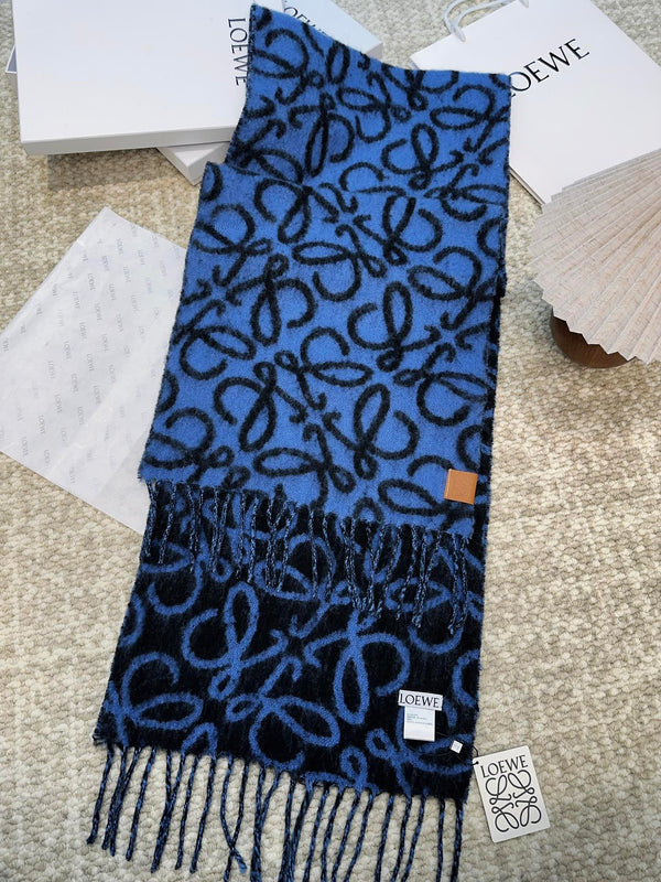 Loewe Scarf 180CM Dark Blue Black Wool Cashmere 968583