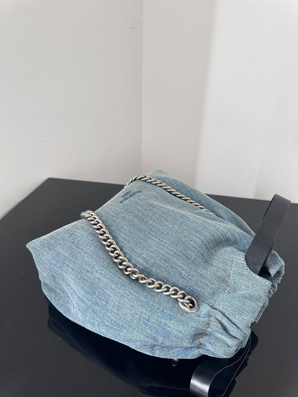 CRUSH SMALL TOTE BAG 26 IN BLUE WASHED DENIM SILVER HARDWARE
