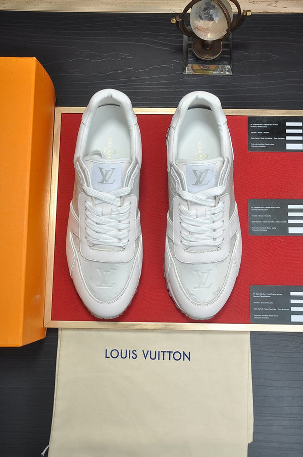 LV TRAINER SHOES IN WHITE MIX GREY EMBOSSED LAMBSKIN