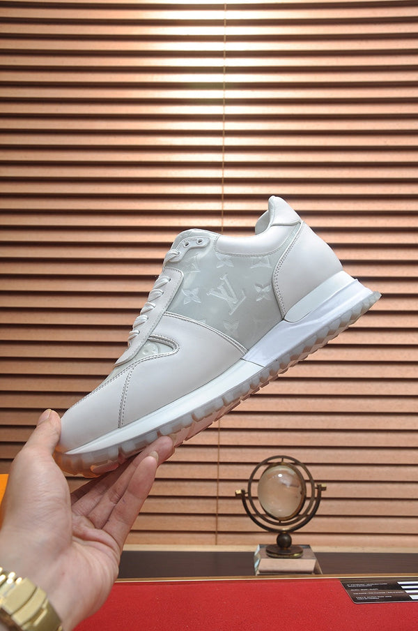 LV TRAINER SHOES IN WHITE MIX GREY EMBOSSED LAMBSKIN