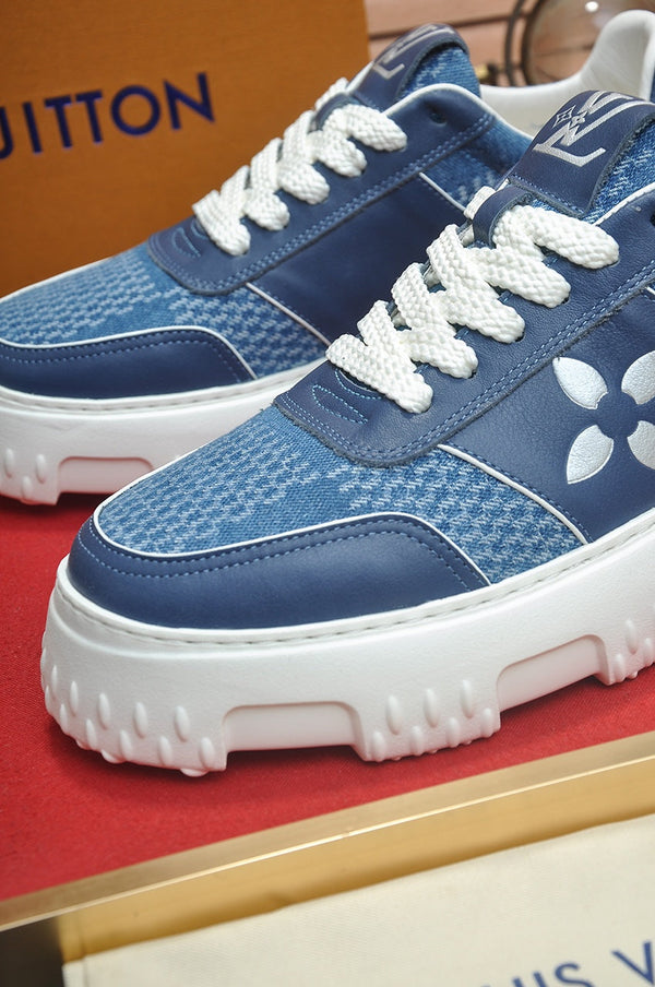 LV TRAINER BLUE COBALT CALFSKIN AND DENIM