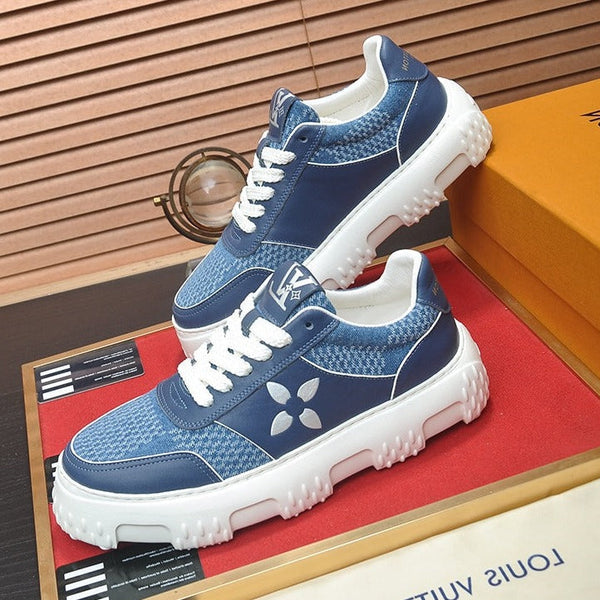 LV TRAINER BLUE COBALT CALFSKIN AND DENIM